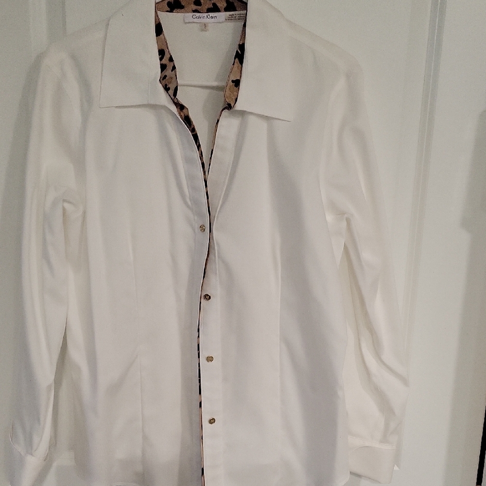 Calvin Klein White Top with Leopard Print Accent